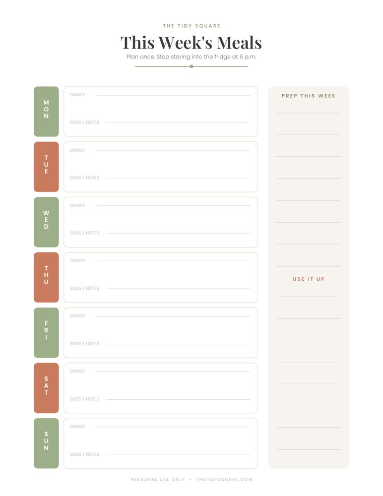 Weekly meal planner page