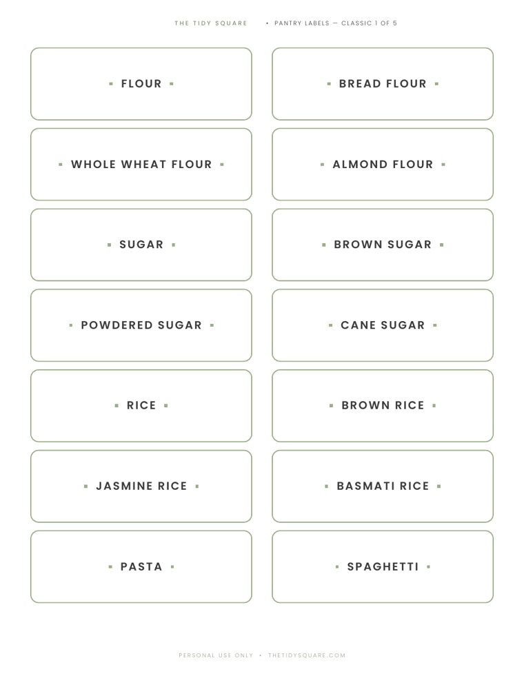 Classic pantry staple labels sheet